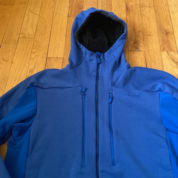 Norrona Trollveggan Power Stretch Pro Zip Hood Jacket Size L Two Tone Blue EUC - Picture 12 of 14